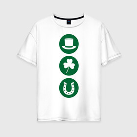 Женская футболка хлопок Oversize с принтом День святого Патрика в Белгороде, 100% хлопок | свободный крой, круглый ворот, спущенный рукав, длина до линии бедер
 | ирландия | клевер | патрик | подкова | святой | шляпа