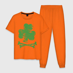 Мужская пижама хлопок с принтом Клевер в Белгороде, 100% хлопок | брюки и футболка прямого кроя, без карманов, на брюках мягкая резинка на поясе и по низу штанин
 | st. patrick day | горшок золота | день святого патрика | зеленый | ирландия | клевер | лепрекон | праздники | радуга | трилистник