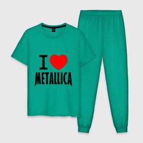 Мужская пижама хлопок с принтом I love Metallica в Белгороде, 100% хлопок | брюки и футболка прямого кроя, без карманов, на брюках мягкая резинка на поясе и по низу штанин
 | металлика