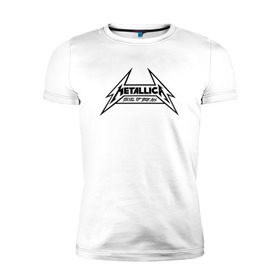 Мужская футболка премиум с принтом Metallica logo в Белгороде, 92% хлопок, 8% лайкра | приталенный силуэт, круглый вырез ворота, длина до линии бедра, короткий рукав | Тематика изображения на принте: металлика