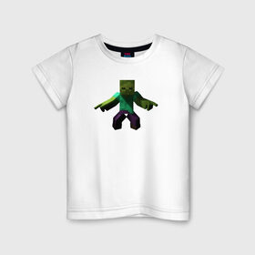 Детская футболка хлопок с принтом Minecraft зомби в Белгороде, 100% хлопок | круглый вырез горловины, полуприлегающий силуэт, длина до линии бедер | зомби