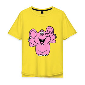 Мужская футболка хлопок Oversize с принтом Розовый слон в Белгороде, 100% хлопок | свободный крой, круглый ворот, “спинка” длиннее передней части | Тематика изображения на принте: слон