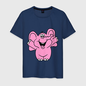 Мужская футболка хлопок с принтом Розовый слон в Белгороде, 100% хлопок | прямой крой, круглый вырез горловины, длина до линии бедер, слегка спущенное плечо. | Тематика изображения на принте: слон