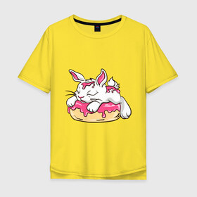 Мужская футболка хлопок Oversize с принтом Зайка в Белгороде, 100% хлопок | свободный крой, круглый ворот, “спинка” длиннее передней части | бублик | зайка | заяц | кролик | милаха | пончик