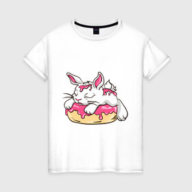 Женская футболка хлопок с принтом Зайка в Белгороде, 100% хлопок | прямой крой, круглый вырез горловины, длина до линии бедер, слегка спущенное плечо | бублик | зайка | заяц | кролик | милаха | пончик