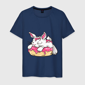 Мужская футболка хлопок с принтом Зайка в Белгороде, 100% хлопок | прямой крой, круглый вырез горловины, длина до линии бедер, слегка спущенное плечо. | бублик | зайка | заяц | кролик | милаха | пончик