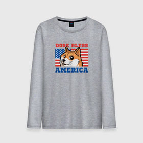 Мужской лонгслив хлопок с принтом Doge bless America в Белгороде, 100% хлопок |  | Тематика изображения на принте: dog | mem | америка | лайка | собака | сша