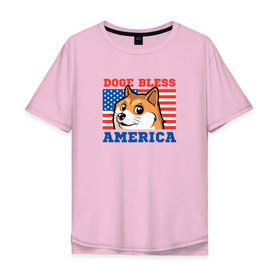 Мужская футболка хлопок Oversize с принтом Doge bless America в Белгороде, 100% хлопок | свободный крой, круглый ворот, “спинка” длиннее передней части | dog | mem | америка | лайка | собака | сша