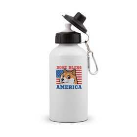 Бутылка спортивная с принтом Doge bless America в Белгороде, металл | емкость — 500 мл, в комплекте две пластиковые крышки и карабин для крепления | dog | mem | америка | лайка | собака | сша