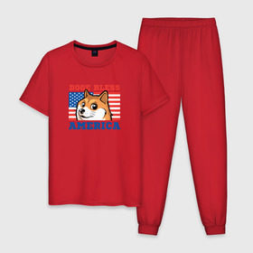 Мужская пижама хлопок с принтом Doge bless America в Белгороде, 100% хлопок | брюки и футболка прямого кроя, без карманов, на брюках мягкая резинка на поясе и по низу штанин
 | dog | mem | америка | лайка | собака | сша