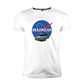 Мужская футболка премиум с принтом Delorean space в Белгороде, 92% хлопок, 8% лайкра | приталенный силуэт, круглый вырез ворота, длина до линии бедра, короткий рукав | delorean | космос | наса