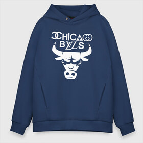 Мужское худи Oversize хлопок с принтом Chicago Bulls fun logo в Белгороде, френч-терри — 70% хлопок, 30% полиэстер. Мягкий теплый начес внутри —100% хлопок | боковые карманы, эластичные манжеты и нижняя кромка, капюшон на магнитной кнопке | chicago bulls | антибрэнд