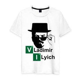 Мужская футболка хлопок с принтом Владимир Ильич (Heisenberg) в Белгороде, 100% хлопок | прямой крой, круглый вырез горловины, длина до линии бедер, слегка спущенное плечо. | breaking bad | heisenberg | ильич | ленин