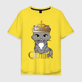 Мужская футболка хлопок Oversize с принтом Королева кошка в Белгороде, 100% хлопок | свободный крой, круглый ворот, “спинка” длиннее передней части | cat | королева | корона | кошка