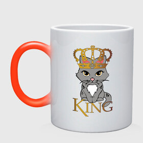 Кружка хамелеон с принтом король кот в Белгороде, керамика | меняет цвет при нагревании, емкость 330 мл | Тематика изображения на принте: cat | king | король | корона | кот