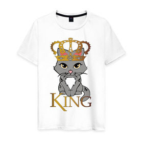 Мужская футболка хлопок с принтом король кот в Белгороде, 100% хлопок | прямой крой, круглый вырез горловины, длина до линии бедер, слегка спущенное плечо. | cat | king | король | корона | кот