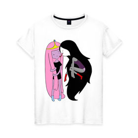 Женская футболка хлопок с принтом Adventure Time Kiss в Белгороде, 100% хлопок | прямой крой, круглый вырез горловины, длина до линии бедер, слегка спущенное плечо | adventure time | время приключений