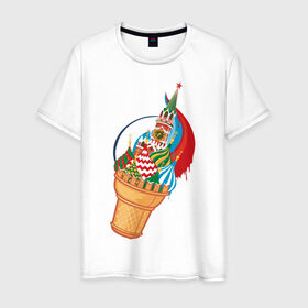 Мужская футболка хлопок с принтом Кремль в Белгороде, 100% хлопок | прямой крой, круглый вырез горловины, длина до линии бедер, слегка спущенное плечо. | Тематика изображения на принте: кремль | мороженое | москва | собор