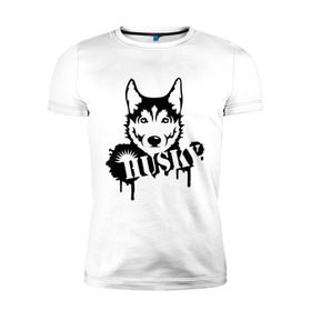 Мужская футболка премиум с принтом Хаски (Husky) в Белгороде, 92% хлопок, 8% лайкра | приталенный силуэт, круглый вырез ворота, длина до линии бедра, короткий рукав | husky | собака | хаски