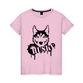 Женская футболка хлопок с принтом Хаски (Husky) в Белгороде, 100% хлопок | прямой крой, круглый вырез горловины, длина до линии бедер, слегка спущенное плечо | husky | собака | хаски