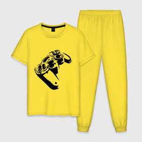 Мужская пижама хлопок с принтом Геймпад (Джойстик) в Белгороде, 100% хлопок | брюки и футболка прямого кроя, без карманов, на брюках мягкая резинка на поясе и по низу штанин
 | Тематика изображения на принте: джойстик