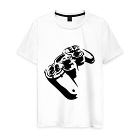 Мужская футболка хлопок с принтом Геймпад (Джойстик) в Белгороде, 100% хлопок | прямой крой, круглый вырез горловины, длина до линии бедер, слегка спущенное плечо. | джойстик