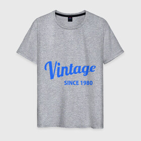 Мужская футболка хлопок с принтом Vintage (since 1980) в Белгороде, 100% хлопок | прямой крой, круглый вырез горловины, длина до линии бедер, слегка спущенное плечо. | 1980 | vintage | винтаж