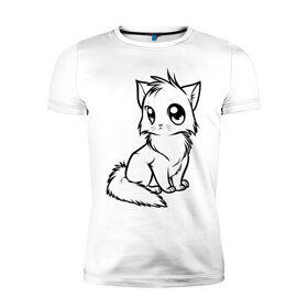 Мужская футболка премиум с принтом Котёнок в Белгороде, 92% хлопок, 8% лайкра | приталенный силуэт, круглый вырез ворота, длина до линии бедра, короткий рукав | киса | котенок | кошка