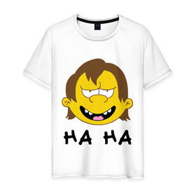 Мужская футболка хлопок с принтом ha ha в Белгороде, 100% хлопок | прямой крой, круглый вырез горловины, длина до линии бедер, слегка спущенное плечо. | simpsons | симпсоны | хаха