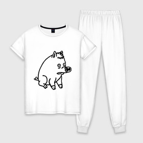 Женская пижама хлопок с принтом pig в Белгороде, 100% хлопок | брюки и футболка прямого кроя, без карманов, на брюках мягкая резинка на поясе и по низу штанин | pig | свинья