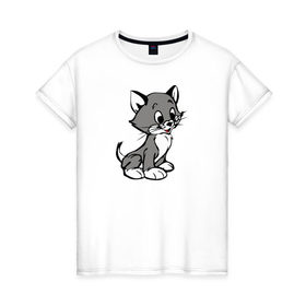 Женская футболка хлопок с принтом Котёнок в Белгороде, 100% хлопок | прямой крой, круглый вырез горловины, длина до линии бедер, слегка спущенное плечо | 