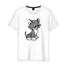 Мужская футболка хлопок с принтом Котёнок в Белгороде, 100% хлопок | прямой крой, круглый вырез горловины, длина до линии бедер, слегка спущенное плечо. | 