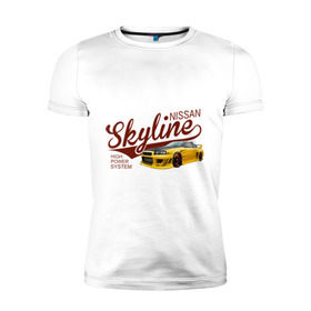 Мужская футболка премиум с принтом Nissan Skyline в Белгороде, 92% хлопок, 8% лайкра | приталенный силуэт, круглый вырез ворота, длина до линии бедра, короткий рукав | nissan skyline | авто | автомобилистам | водителям | машина | ниссан | ретро | тачка