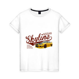 Женская футболка хлопок с принтом Nissan Skyline в Белгороде, 100% хлопок | прямой крой, круглый вырез горловины, длина до линии бедер, слегка спущенное плечо | nissan skyline | авто | автомобилистам | водителям | машина | ниссан | ретро | тачка