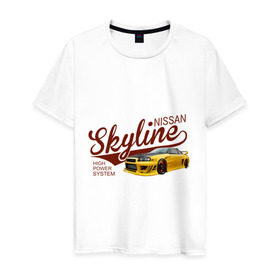 Мужская футболка хлопок с принтом Nissan Skyline в Белгороде, 100% хлопок | прямой крой, круглый вырез горловины, длина до линии бедер, слегка спущенное плечо. | nissan skyline | авто | автомобилистам | водителям | машина | ниссан | ретро | тачка