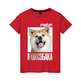 Женская футболка хлопок с принтом Акита ину в Белгороде, 100% хлопок | прямой крой, круглый вырез горловины, длина до линии бедер, слегка спущенное плечо | drug | акита ину | порода | собака