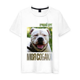 Мужская футболка хлопок с принтом Американский бульдог в Белгороде, 100% хлопок | прямой крой, круглый вырез горловины, длина до линии бедер, слегка спущенное плечо. | drug | американский бульдог | порода | собака