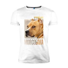 Мужская футболка премиум с принтом Американский питбультерьер в Белгороде, 92% хлопок, 8% лайкра | приталенный силуэт, круглый вырез ворота, длина до линии бедра, короткий рукав | @ | drug | американский питбультерьер | собака