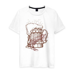 Мужская футболка хлопок с принтом Пиво с креветкой в Белгороде, 100% хлопок | прямой крой, круглый вырез горловины, длина до линии бедер, слегка спущенное плечо. | Тематика изображения на принте: 