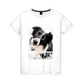 Женская футболка хлопок с принтом Бордер-колли в Белгороде, 100% хлопок | прямой крой, круглый вырез горловины, длина до линии бедер, слегка спущенное плечо | drug | бордер колли | порода | собака