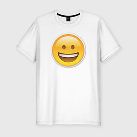 Мужская футболка премиум с принтом Смайл улыбающийся в Белгороде, 92% хлопок, 8% лайкра | приталенный силуэт, круглый вырез ворота, длина до линии бедра, короткий рукав | media | позитив