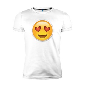 Мужская футболка премиум с принтом Влюбленный смайл в Белгороде, 92% хлопок, 8% лайкра | приталенный силуэт, круглый вырез ворота, длина до линии бедра, короткий рукав | media | позитив