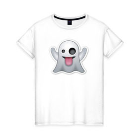 Женская футболка хлопок с принтом Смайл призрак в Белгороде, 100% хлопок | прямой крой, круглый вырез горловины, длина до линии бедер, слегка спущенное плечо | 