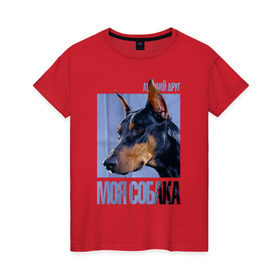 Женская футболка хлопок с принтом Доберман в Белгороде, 100% хлопок | прямой крой, круглый вырез горловины, длина до линии бедер, слегка спущенное плечо | drug | доберман | порода | собака