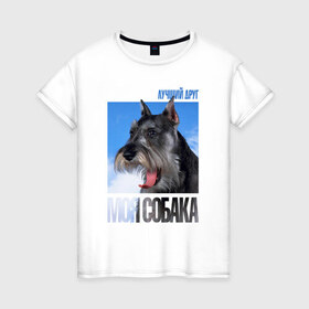 Женская футболка хлопок с принтом Миттельшнауцер в Белгороде, 100% хлопок | прямой крой, круглый вырез горловины, длина до линии бедер, слегка спущенное плечо | drug | порода | собака