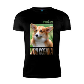 Мужская футболка премиум с принтом Вельш-корги-пемброк в Белгороде, 92% хлопок, 8% лайкра | приталенный силуэт, круглый вырез ворота, длина до линии бедра, короткий рукав | Тематика изображения на принте: drug | вельш корги пемброк | порода | собака