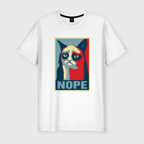 Мужская футболка премиум с принтом Grumpy Cat NOPE в Белгороде, 92% хлопок, 8% лайкра | приталенный силуэт, круглый вырез ворота, длина до линии бедра, короткий рукав | grumpy cat | nope