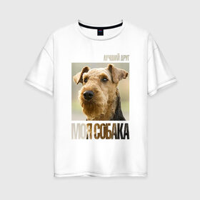 Женская футболка хлопок Oversize с принтом Эрдельтерьер в Белгороде, 100% хлопок | свободный крой, круглый ворот, спущенный рукав, длина до линии бедер
 | drug | порода | собака | эрдельтерьер