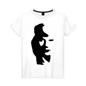 Женская футболка хлопок с принтом саксофонист или девушка в Белгороде, 100% хлопок | прямой крой, круглый вырез горловины, длина до линии бедер, слегка спущенное плечо | восприятие | девушка | иллюзия | оптическая иллюзия | саксофонист