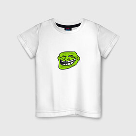Детская футболка хлопок с принтом Троллфейс (зеленый) в Белгороде, 100% хлопок | круглый вырез горловины, полуприлегающий силуэт, длина до линии бедер | троль | улыбка